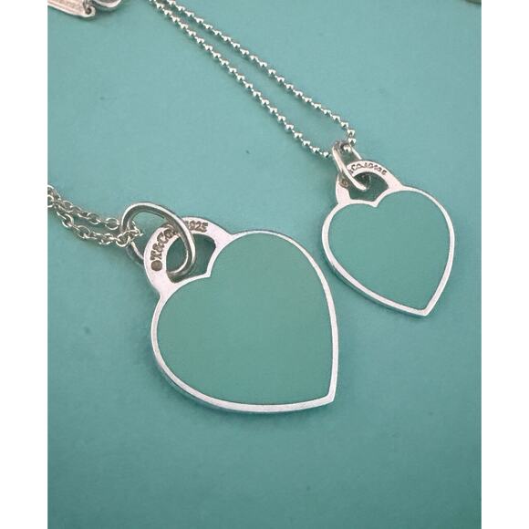 Tiffany Co Silver Return Blue Enamel Medium Heart Tag Pendant Charm Necklace - Picture 8 of 11